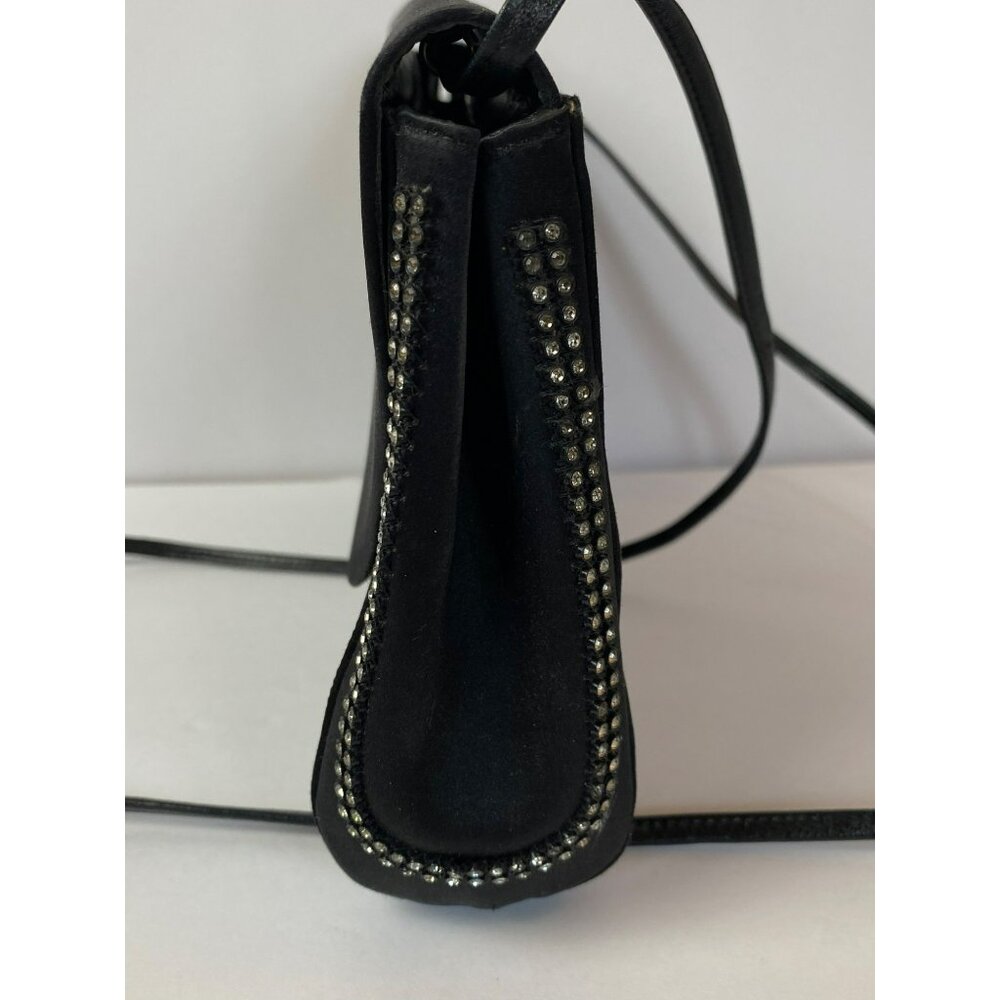 Vintage Charles Jourdan Black Satin Rhinestone Shoulder Bag Clutch 80s 90s Y2K - Picture 3 of 7